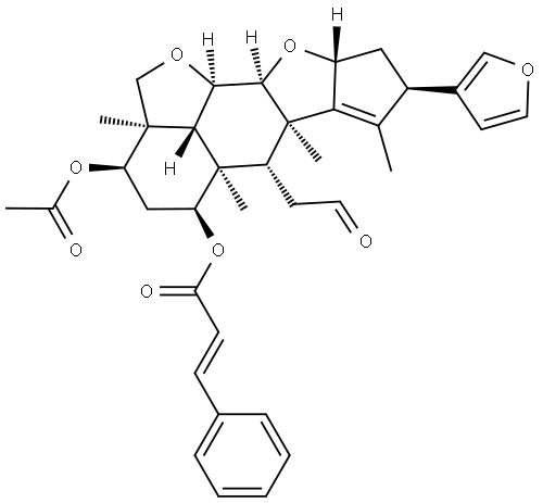 2-Propenoic acid, 3-phenyl-, (2aR,3R,5S,5aR,6R,6aR,8R,9aR,10aS,10bR,10cR)-3-(acetyloxy)-8-(3-furanyl)-2a,4,5,5a,6,6a,8,9,9a,10a,10b,10c-dodecahydro-2a,5a,6a,7-tetramethyl-6-(2-oxoethyl)-2H,3H-cyclopenta[d']naphtho[1,8-bc:2,3-b']difuran-5-yl ester, (2E)- Structure