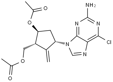 Cyclopentanemethanol, 5-(acetyloxy)-3-(2-amino-6-chloro-9H-purin-9-yl)-2-methylene-, 1-acetate, (1R,3S,5S)- 구조식 이미지