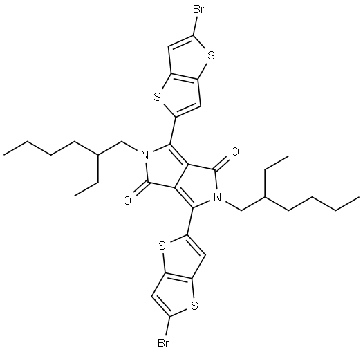 3,6-Bis-(5-bromo-thieno[3,2-b]thiophen-2-yl)-2,5-bis-(2-ethyl-hexyl)-2,5-dihydro-pyrrolo[3,4-c]pyrrole-1,4-dione Structure