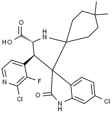 (4'S,5'R)-6''-chloro-4'-(2-chloro-3-fluoropyridin-4-yl)-4,4-dimethyl-2''-oxodispiro[cyclohexane-1,2'-pyrrolidine-3',3''-indoline]-5'-carboxylic acid Structure