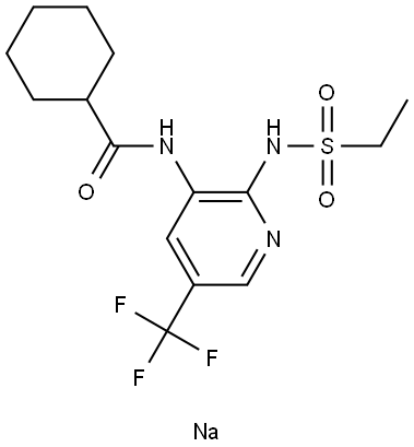 Cyclohexanecarboxamide, N-[2-[(ethylsulfonyl)amino]-5-(trifluoromethyl)-3-pyridinyl]-, sodium salt (1:1) Structure