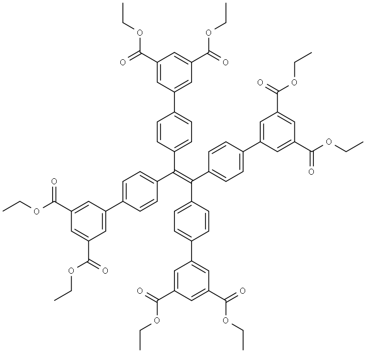 3,3′′,3′′′′,3′′′′′′,5,5′′,5′′′′,5′′′′′′-Octaethyl 4′,4′′′,4′′′′′,4′′′′′′′-(1,2-ethenediylidene)tetrakis[[1,1′-biphenyl]-3,5-dicarboxylate] Structure