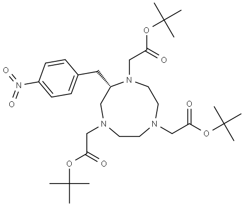 1H-1,4,7-Triazonine-1,4,7-triacetic acid, hexahydro-2-[(4-nitrophenyl)methyl]-, tris(1,1-dimethylethyl) ester, (S)- 구조식 이미지