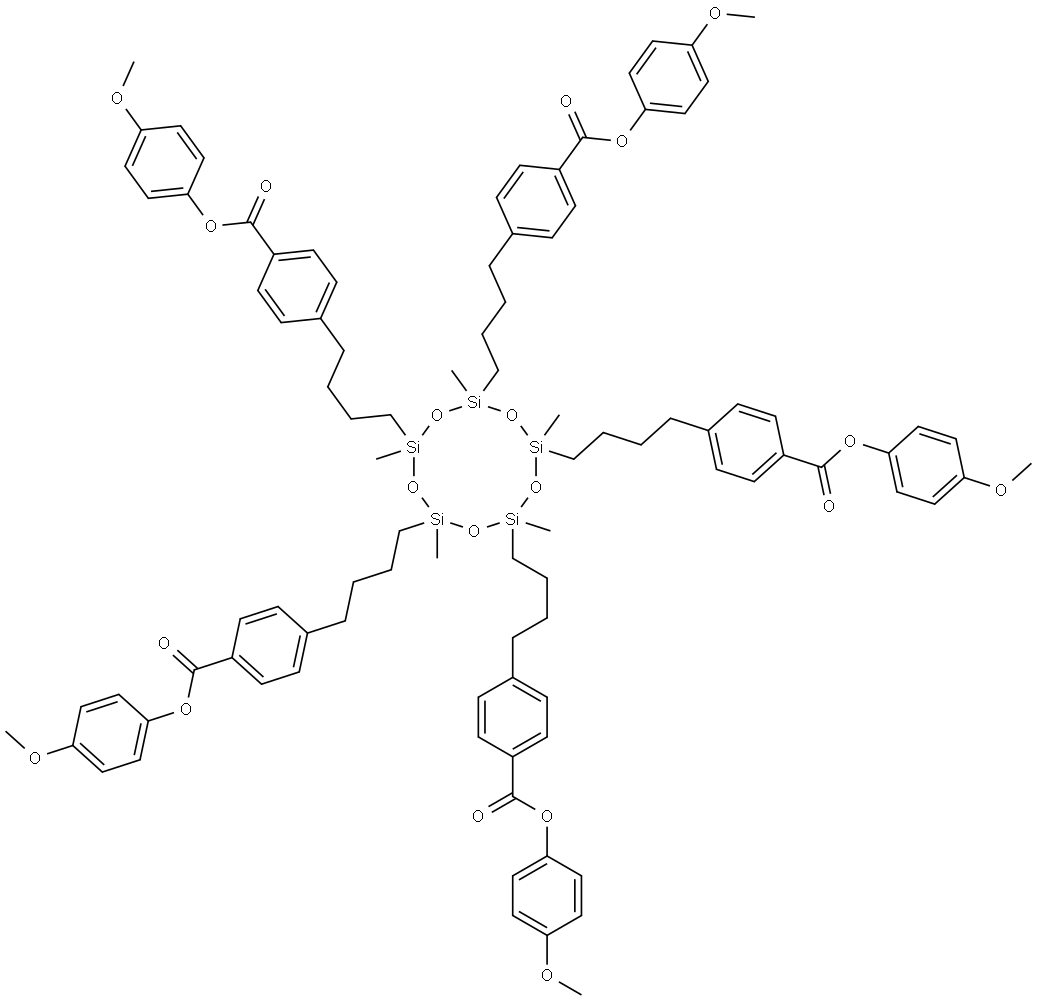 Benzoic acid, 4,4',4'',4''',4''''-[(2,4,6,8,10-pentamethylcyclopentasiloxane-2,4,6,8,10-pentayl)penta-4,1-butanediyl]pentakis-, pentakis(4-methoxyphenyl) ester (9CI) Structure