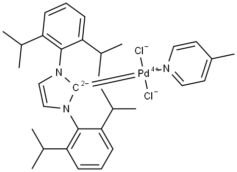 Palladium,[1,3-bis[2,6-bis(1-methylethyl)phenyl]-1,3-dihydro-2H-imidazol-2-ylidene]dichloro(4-methylpyridine)-, (SP-4-1)- (ACI) Structure