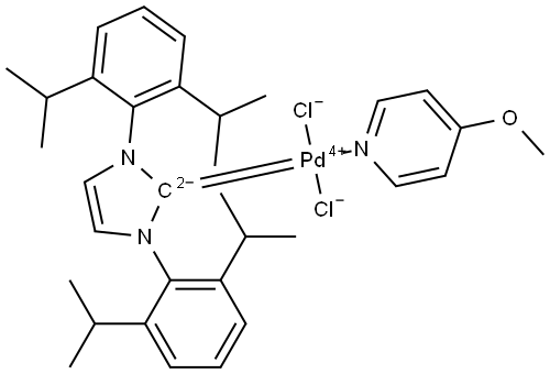 Palladium,[1,3-bis[2,6-bis(1-methylethyl)phenyl]-1,3-dihydro-2H-imidazol-2-ylidene]dichloro(4-methoxypyridine-κN)-, (SP-4-1)- (ACI) Structure