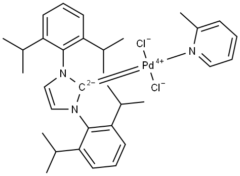 Palladium,[1,3-bis[2,6-bis(1-methylethyl)phenyl]-1,3-dihydro-2H-imidazol-2-ylidene]dichloro(2-methylpyridine)-, (SP-4-1)- (ACI) Structure