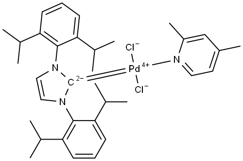 Palladium,[1,3-bis[2,6-bis(1-methylethyl)phenyl]-1,3-dihydro-2H-imidazol-2-ylidene]dichloro(2,4-dimethylpyridine)-, (SP-4-1)- (ACI) Structure