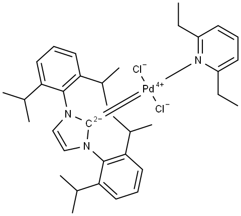 Palladium,[1,3-bis[2,6-bis(1-methylethyl)phenyl]-1,3-dihydro-2H-imidazol-2-ylidene]dichloro(2,6-diethylpyridine)-, (SP-4-1)- (ACI) Structure