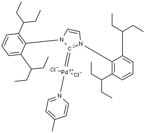 Palladium,[1,3-bis[2,6-bis(1-ethylpropyl)phenyl]-1,3-dihydro-2H-imidazol-2-ylidene]dichloro(4-methylpyridine)-, (SP-4-1)- (ACI) Structure