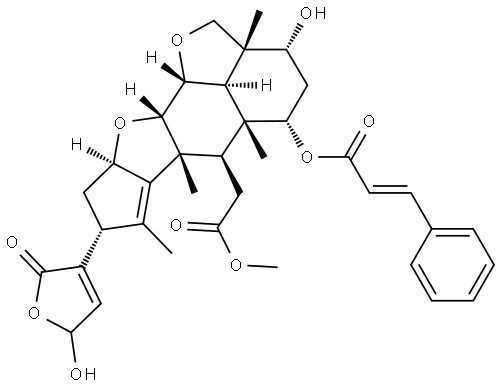 2H,3H-Cyclopenta[d']naphtho[1,8-bc:2,3-b']difuran-6-acetic acid, 8-(2,5-dihydro-5-hydroxy-2-oxo-3-furanyl)-2a,4,5,5a,6,6a,8,9,9a,10a,10b,10c-dodecahydro-3-hydroxy-2a,5a,6a,7-tetramethyl-5-[[(2E)-1-oxo-3-phenyl-2-propen-1-yl]oxy]-, methyl ester, (2aR,3R,5S,5aR,6R,6aR,8R,9aR,10aS,10bR,10cR)- Structure