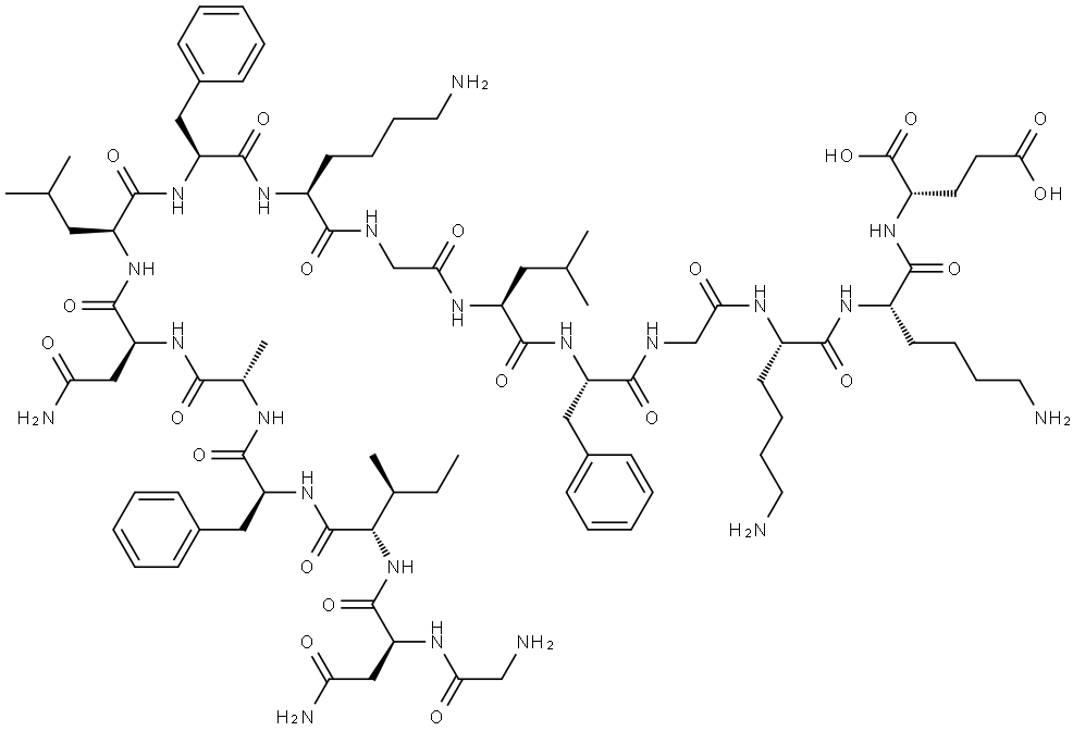 L-Glutamic acid, glycyl-L-asparaginyl-L-isoleucyl-L-phenylalanyl-L-alanyl-L-asparaginyl-L-leucyl-L-phenylalanyl-L-lysylglycyl-L-leucyl-L-phenylalanylglycyl-L-lysyl-L-lysyl- Structure