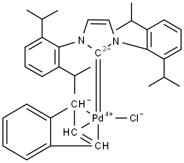 Palladium,[1,3-bis[2,6-bis(1-methylethyl)phenyl]-1,3-dihydro-2H-imidazol-2-ylidene]chloro[(1,2,3-η)-1H-inden-1-yl]- (ACI) Structure