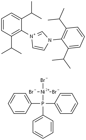 1H-Imidazolium,1,3-bis[2,6-bis(1-methylethyl)phenyl]-,(T-4)-tribromo(triphenylphosphine)nickelate(1-) (1:1) (ACI) Structure