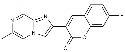 2H-1-Benzopyran-2-one, 3-(6,8-dimethylimidazo[1,2-a]pyrazin-2-yl)-7-fluoro- Structure