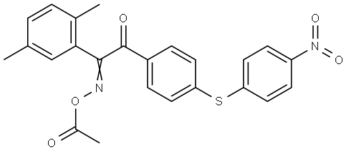 (E)-2-(acetoxyimino)-2-(2,5-dimethylphenyl)-1-(4-((4-nitrophenyl)thio)phenyl)ethan-1-one Structure