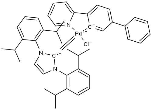 Palladium,[1,3-bis[2,6-bis(1-methylethyl)phenyl]-1,3-dihydro-2H-imidazol-2-ylidene]chloro[4-(2-pyridinyl-κN)[1,1′-biphenyl]-3-yl-κC]- (ACI) Structure