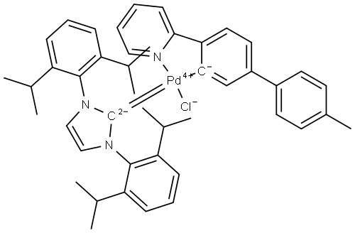 Palladium,[1,3-bis[2,6-bis(1-methylethyl)phenyl]-1,3-dihydro-2H-imidazol-2-ylidene]chloro[4′-methyl-4-(2-pyridinyl-κN)[1,1′-biphenyl]-3-yl-κC]- (ACI) Structure