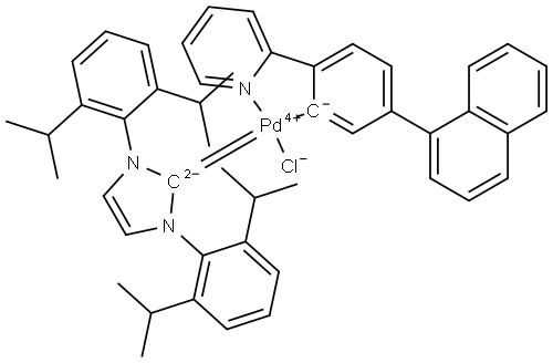 Palladium,[1,3-bis[2,6-bis(1-methylethyl)phenyl]-1,3-dihydro-2H-imidazol-2-ylidene]chloro[5-(1-naphthalenyl)-2-(2-pyridinyl-κN)phenyl-κC]- (ACI) Structure