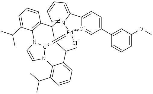 Palladium,[1,3-bis[2,6-bis(1-methylethyl)phenyl]-1,3-dihydro-2H-imidazol-2-ylidene]chloro[3′-methoxy-4-(2-pyridinyl-κN)[1,1′-biphenyl]-3-yl-κC]- (ACI) Structure