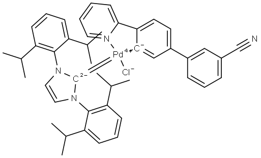 Palladium,[1,3-bis[2,6-bis(1-methylethyl)phenyl]-1,3-dihydro-2H-imidazol-2-ylidene]chloro[3′-cyano-4-(2-pyridinyl-κN)[1,1′-biphenyl]-3-yl-κC]- (ACI) Structure