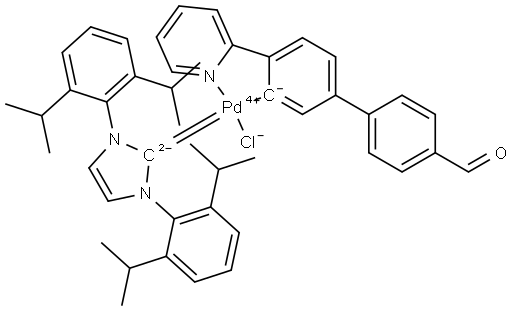 Palladium,[1,3-bis[2,6-bis(1-methylethyl)phenyl]-1,3-dihydro-2H-imidazol-2-ylidene]chloro[4′-formyl-4-(2-pyridinyl-κN)[1,1′-biphenyl]-3-yl-κC]- (ACI) Structure