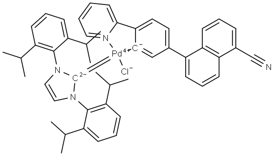 Palladium,[1,3-bis[2,6-bis(1-methylethyl)phenyl]-1,3-dihydro-2H-imidazol-2-ylidene]chloro[5-(5-cyano-1-naphthalenyl)-2-(2-pyridinyl-κN)phenyl-κC]- (ACI) Structure