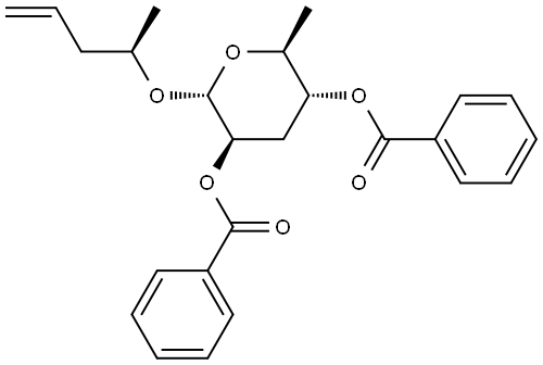 (2S,3R,5R,6R)-2-methyl-6-((R)-pent-4-en-2-yloxy)tetrahydro-2H-pyran-3,5-diyl dibenzoate Structure