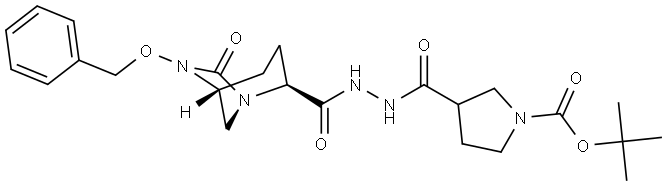 tert-butyl  3-(2-((2S,5R)-6-(benzyloxy)-7-oxo-1,6-diazabicyclo[3.2.1]octane-2-carbonyl)hydrazine-1-carbonyl)pyrrolidine-1-carboxylate Structure