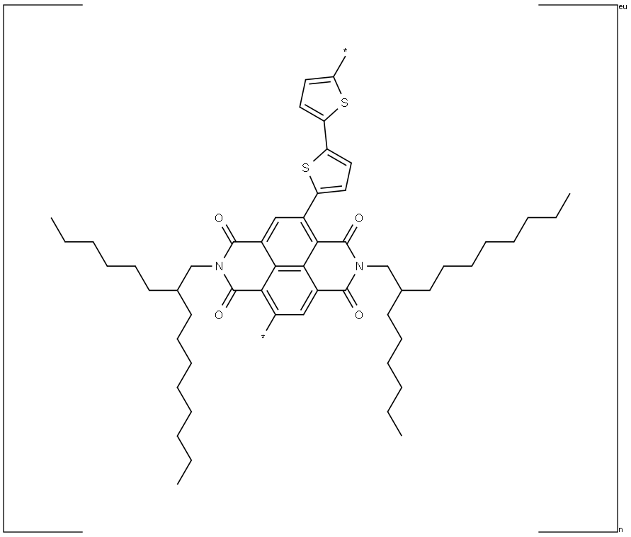 Poly{[N,N'-bis(2-hexyldecyl)naphthalene-1,4,5,8-bis(dicarboximide)-2,6-diyl]-alt-5,5'-(2,2'-bithiophene)} Structure