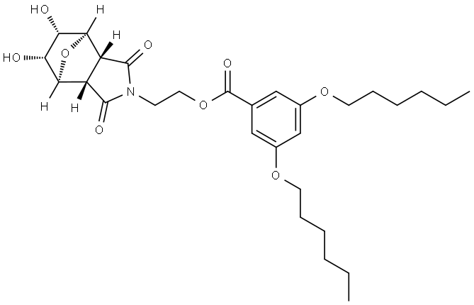 2-((3aR,4R,5S,6R,7S,7aS)-5,6-dihydroxy-1,3-dioxohexahydro-1H-4,7-epoxyisoindol-2(3H)-yl)ethyl 3,5-bis(hexyloxy)benzoate 구조식 이미지