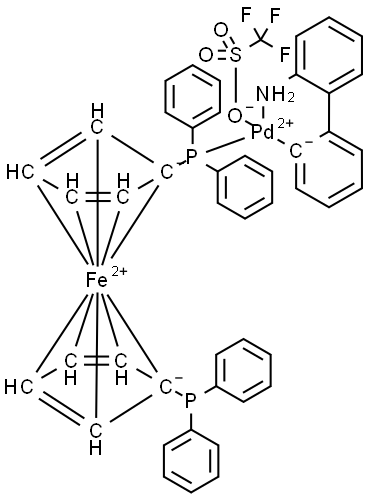 2′-(Amino-κN)[1,1′-biphenyl]-2-yl-κC][1-(diphenylphosphino-κP)-1′-(diphenylphosphino)ferrocene](1,1,1-trifluoromethanesulfonato-κO)palladium (ACI) Structure