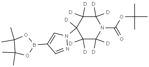 tert-butyl 4-(4-(4,4,5,5-tetramethyl-1,3,2-dioxaborolan-2-yl)-1H-pyrazol-1-yl)piperidine-1-carboxylate-2,2,3,3,4,5,5,6,6-d9 구조식 이미지