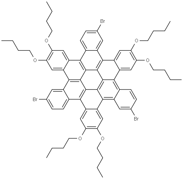 6,14,22-tribromo-2,3,10,11,18,19-hexabutoxytrinaphtho[1,2,3,4-fgh:1',2',3',4'-pqr:1'',2'',3'',4''-za1b1]trinaphthylene Structure