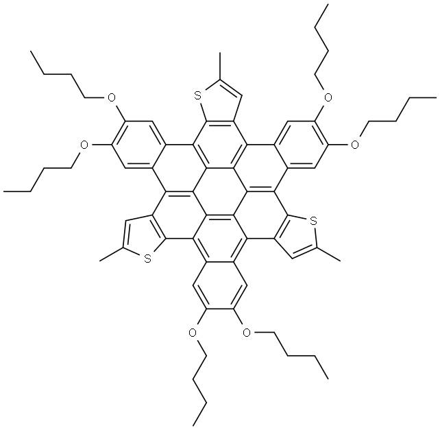 5,6,12,13,19,20-hexabutoxy-2,9,16-trimethyltribenzo[3,4:7,8:11,12]coroneno[1,2-b:5,6-b':9,10-b'']trithiophene Structure