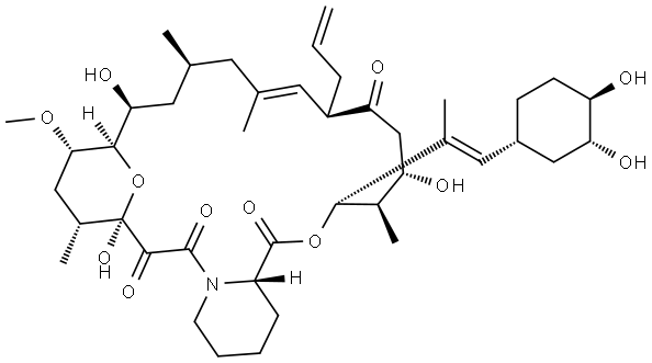 15,19-Epoxy-3H-pyrido[2,1-c][1,4]oxaazacyclotricosine-1,7,20,21(4H,23H)-tetrone, 3-[(1E)-2-[(1R,3R,4R)-3,4-dihydroxycyclohexyl]-1-methylethenyl]-5,6,8,11,12,13,14,15,16,17,18,19,24,25,26,26a-hexadecahydro-5,14,19-trihydroxy-16-methoxy-4,10,12,18-tetramethyl-8-(2-propenyl)-, (3S,4R,5S,8R,9E,12S,14S,15R,16S,18R,19R,26aS)- Structure