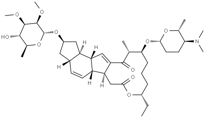 1H-as-Indaceno[3,2-d]oxacyclododecin-7,15-dione, 2-[(6-deoxy-2,3-di-O-methyl-α-L-mannopyranosyl)oxy]-13-[[(2R,5S,6R)-5-(dimethylamino)tetrahydro-6-methyl-2H-pyran-2-yl]oxy]-9-ethyl-2,3,3a,5a,5b,6,9,10,11,12,13,14,16a,16b-tetradecahydro-14-methyl-, (2R,3aS,5aR,5bS,9S,13S,14R,16aS,16bR)- Structure