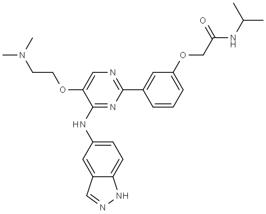 2-(3-(4-((1H-indazol-5-yl)amino)-5-(2-(dimethylamino)ethoxy)pyrimidin-2-yl)phenoxy)-N-isopropylacetamide Structure