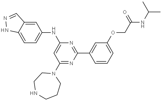 2-(3-(4-((1H-indazol-5-yl)amino)-6-(1,4-diazepan-1-yl)pyrimidin-2-yl)phenoxy)-N-isopropylacetamide Structure