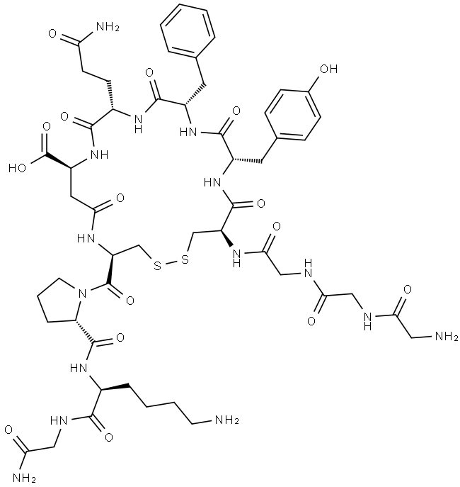 Vasopressin, N-[N-(N-glycylglycyl)glycyl]-5-L-β-aspartic acid-8-L-lysine- (9CI) Structure