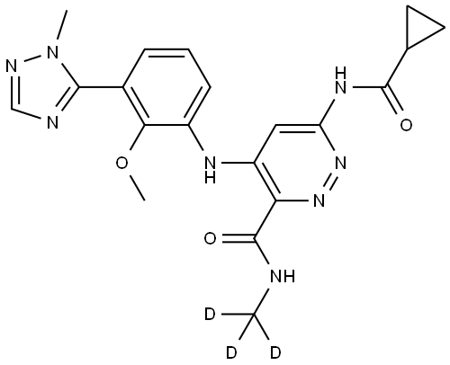 6-(cyclopropanecarboxamido)-4-((2-methoxy-3-(1-methyl-1H-1,2,4-triazol-5-yl)phenyl)amino)-N-(methyl-d3)pyridazine-3-carboxamide Structure