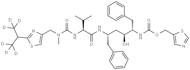 2,7,10,12-Tetraazatridecanoic acid, 4-hydroxy-12-methyl-9-(1-methylethyl)-13-[2-[1-(methyl-d3)ethyl-2,2,2-d3]-4-thiazolyl]-8,11-dioxo-3,6-bis(phenylmethyl)-, 5-thiazolylmethyl ester, (3S,4S,6S,9S)- Structure