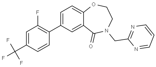 1,4-Benzoxazepin-5(2H)-one, 7-[2-fluoro-4-(trifluoromethyl)phenyl]-3,4-dihydro-4-(2-pyrimidinylmethyl)- Structure