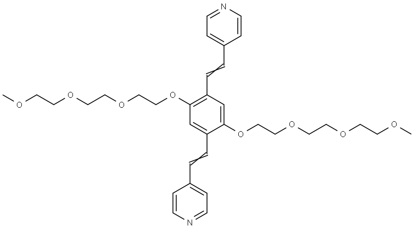 4,4'-((2,5-bis(2-(2-(2-methoxyethoxy)ethoxy)ethoxy)-1,4-phenylene)bis(ethene-2,1-diyl))dipyridine Structure