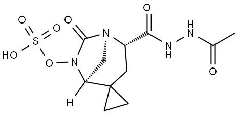(1′R,2′S,5′R)-7′-Oxo-6′-(sulfooxy)spiro[cyclopropane-1,4′-[1,6]diazabicyclo[3.2.1]octane]-2′-carboxylic acid 2′-(2-acetylhydrazide) 구조식 이미지