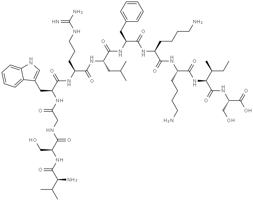 L-Serine, L-valyl-L-serylglycyl-L-tryptophyl-L-arginyl-L-leucyl-L-phenylalanyl-L-lysyl-L-lysyl-L-isoleucyl- Structure