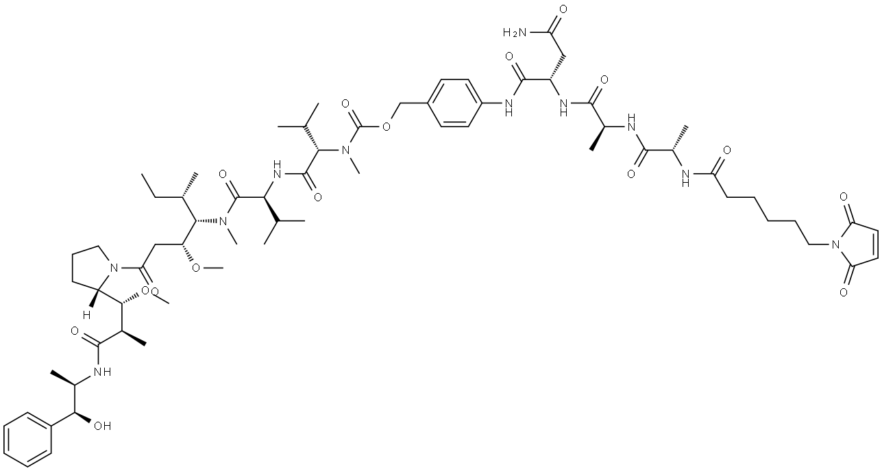 L-Valinamide, N-[[[4-[[N-[6-(2,5-dihydro-2,5-dioxo-1H-pyrrol-1-yl)-1-oxohexyl]-L-alanyl-L-alanyl-L-asparaginyl]amino]phenyl]methoxy]carbonyl]-N-methyl-L-valyl-N-[(1S,2R)-4-[(2S)-2-[(1R,2R)-3-[[(1R,2S)-2-hydroxy-1-methyl-2-phenylethyl]amino]-1-methoxy-2-methyl-3-oxopropyl]-1-pyrrolidinyl]-2-methoxy-1... Structure