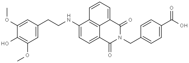 Benzoic acid, 4-[[6-[[2-(4-hydroxy-3,5-dimethoxyphenyl)ethyl]amino]-1,3-dioxo-1H-benz[de]isoquinolin-2(3H)-yl]methyl]- Structure