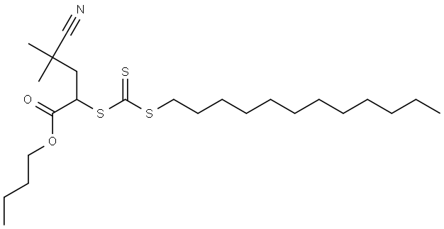 Pentanoic acid, 4-cyano-2-[[(dodecylthio)thioxomethyl]thio]-4-methyl-, butyl ester Structure