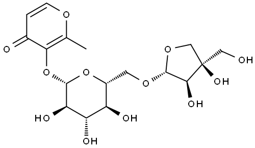 4H-Pyran-4-one, 3-[(6-O-D-apio-β-D-furanosyl-β-D-glucopyranosyl)oxy]-2-methyl- Structure